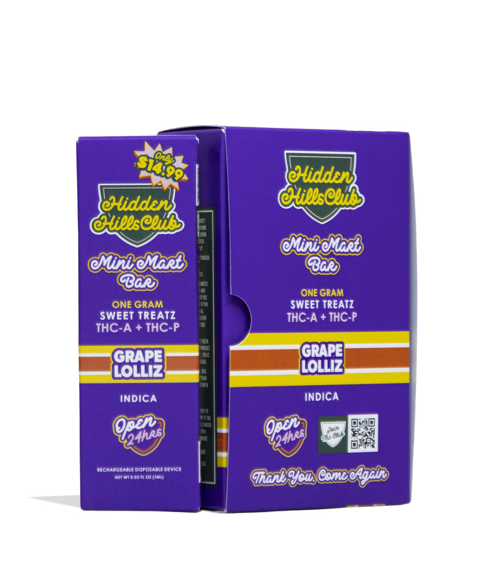 Grape Lolliz Hidden Hills Mini Mart Sweet Treatz 1g THC-A and THC-P Disposable 5pk Front  View on White Background