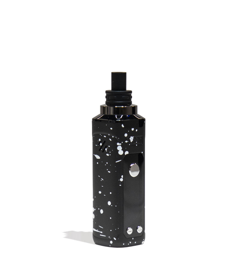 Black White Spatter Wulf Mods Nestor Portable Concentrate Vaporizer Side View on White Background