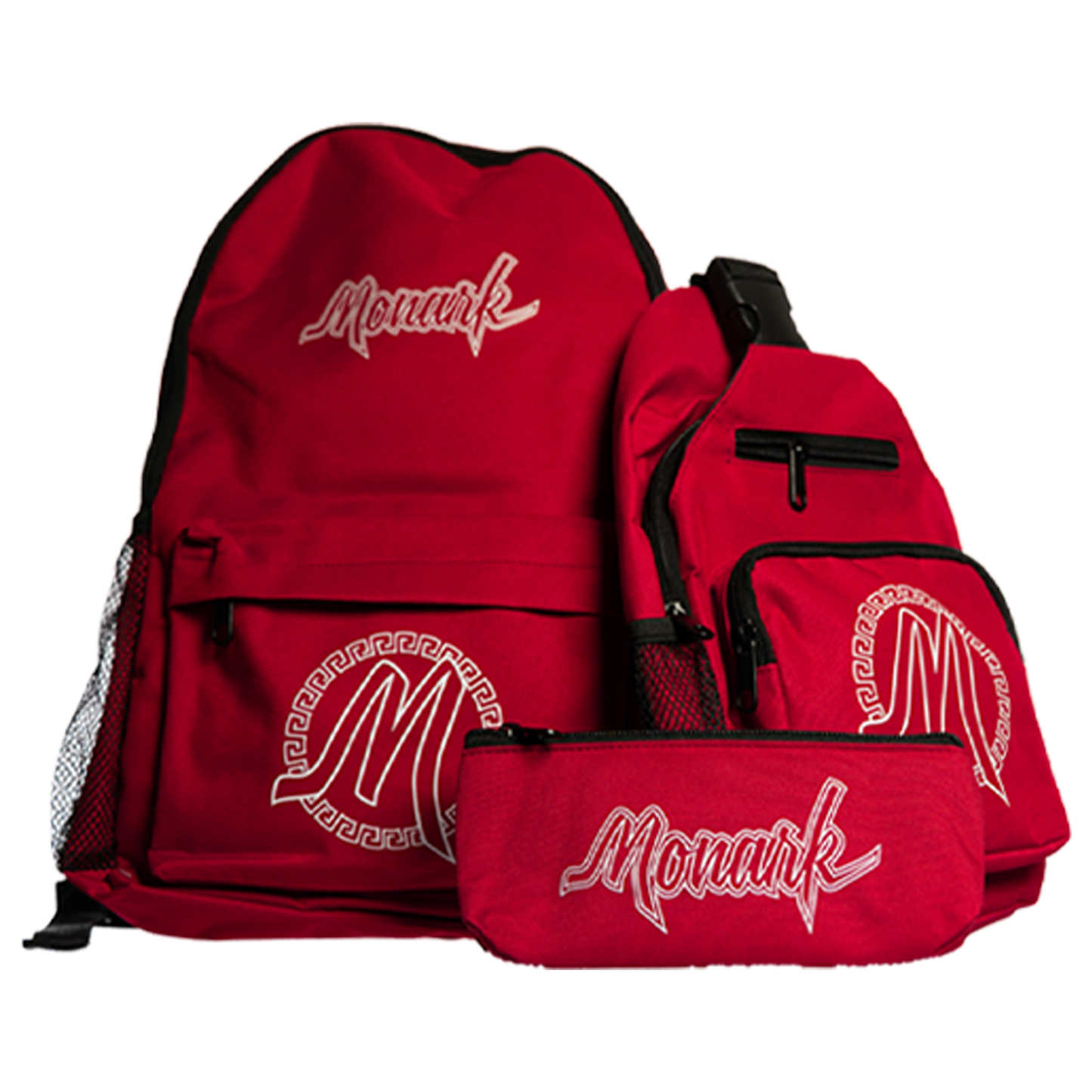 Red Monark Backpack w/ Red Shoulder Bag & Red Pouch