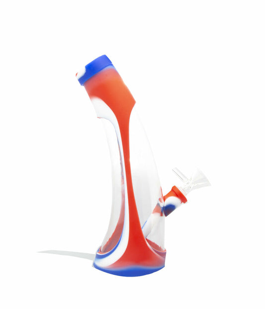 9 inch Silicone Water Pipe with Glass Body and Silicone Down Stem
