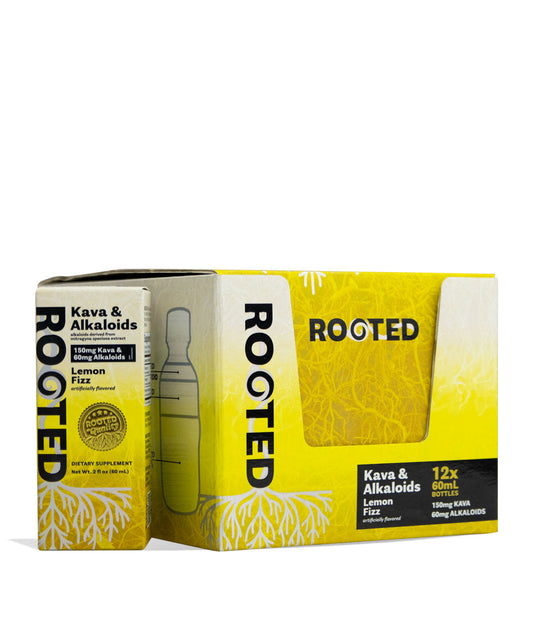 Lemon Fizz Rooted 150mg Kava and 60mg Alkaloids Shots 60ml 12pk on white background