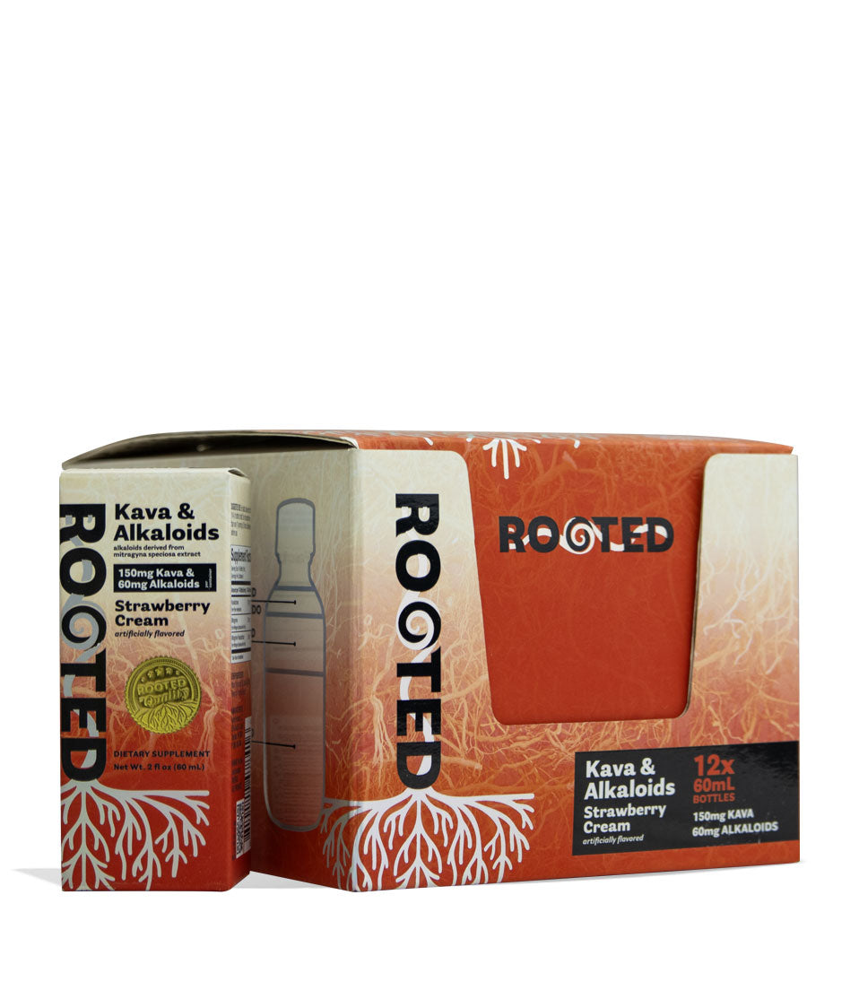 Strawberry Cream Rooted 150mg Kava and 60mg Alkaloids Shots 60ml 12pk on white background