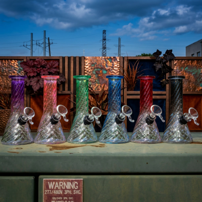 6" 25mm Color Tint Twisted Beaker W/ Pullout Slide