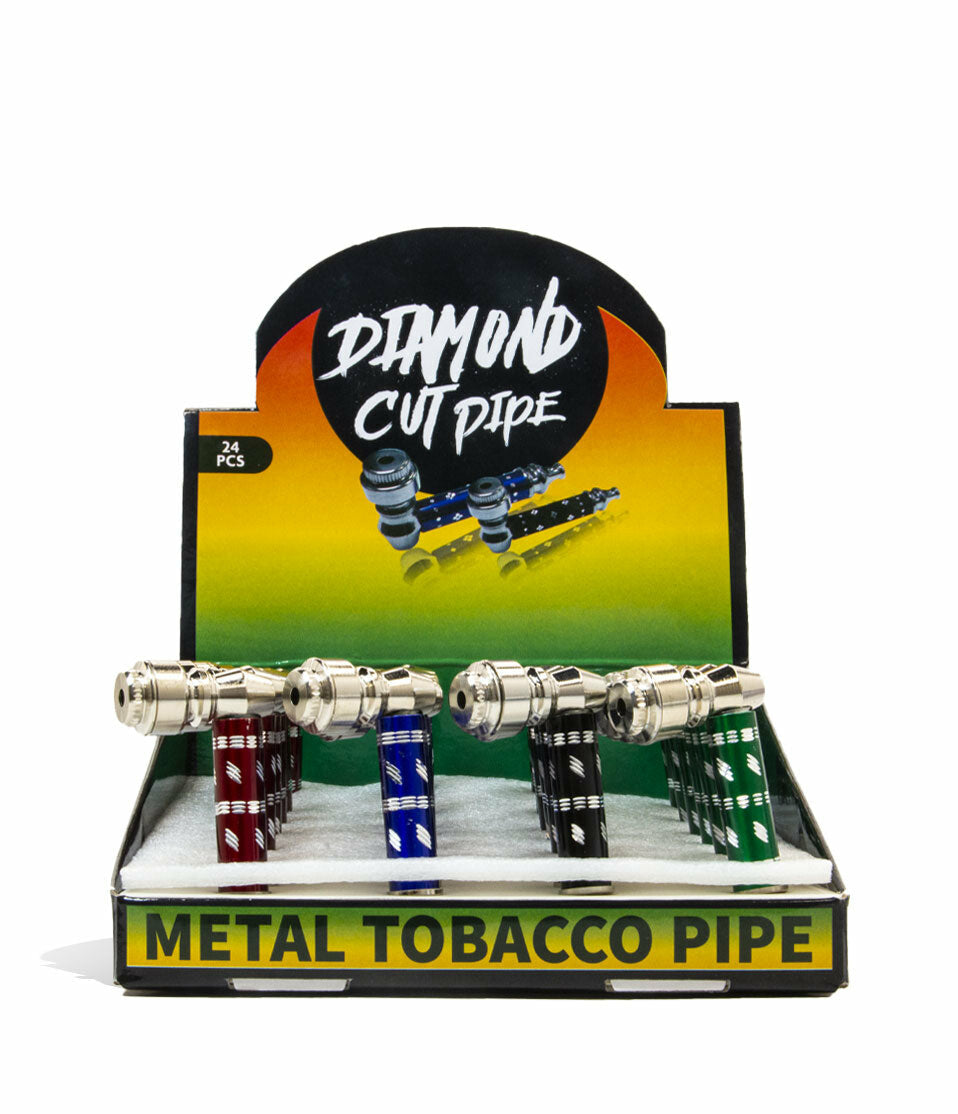 Diamond Cut Metal Tobacco Pipe 24pk