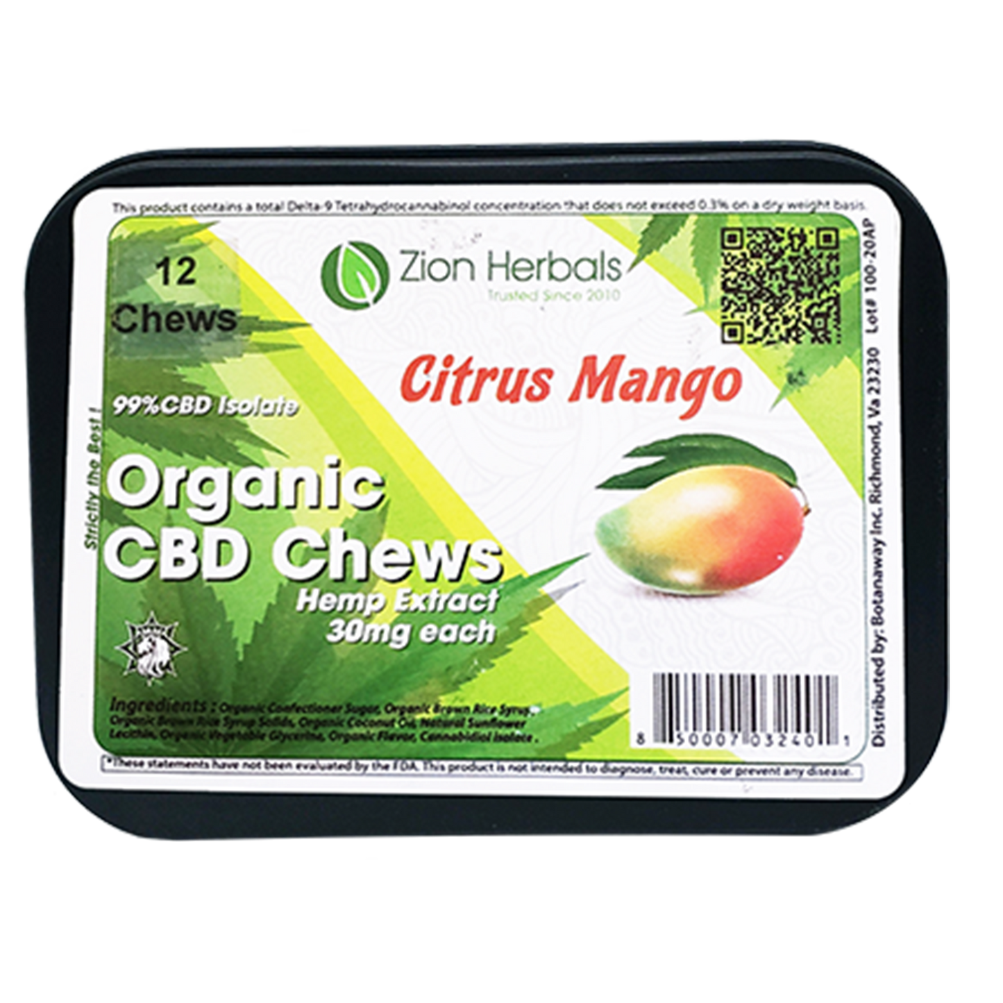 Zion herbals 30mg CBD Extract Chews Mango