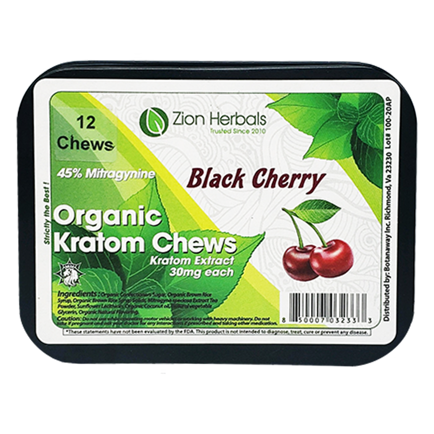 Zion Herbals 30mg Kratom Extract Chews. Black Cherry