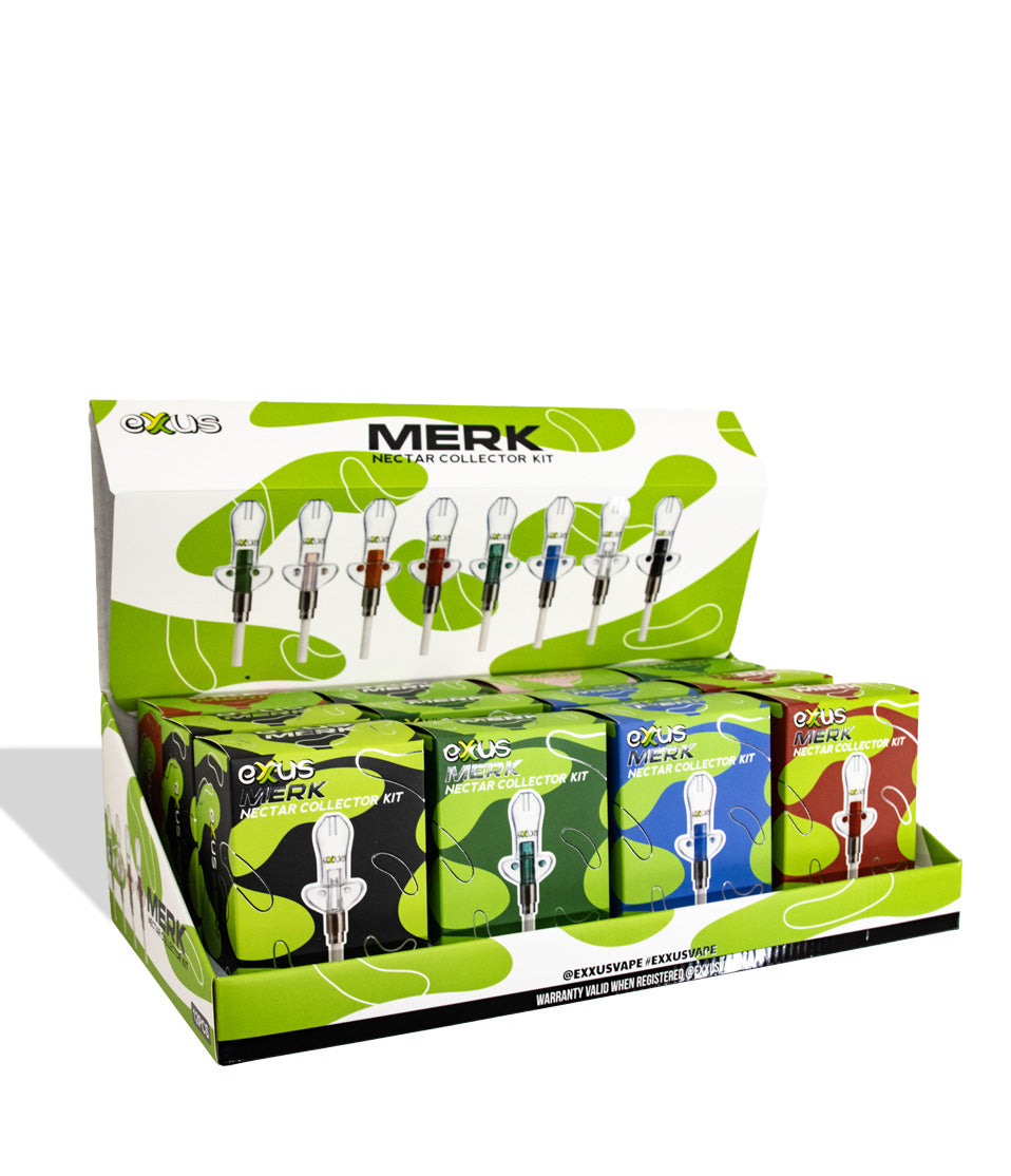 Exxus Merk 12pk Display Box Shelf side view on white background