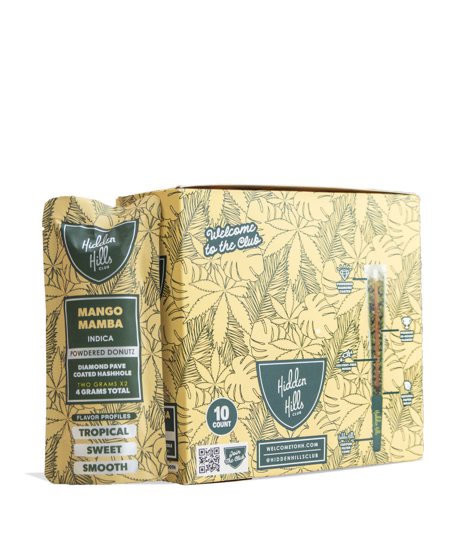 Mango Mamba Hidden Hills Powdered Donutz THC-A Diamond Pave Coated Hashole 2g 2pk Pre Roll 10pk on white background