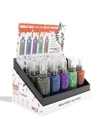Wulf Mods Kodo Knife Kit X-Ray Series hot knife and 510 battery shelf ready display box in quarter/angled side view on a white background