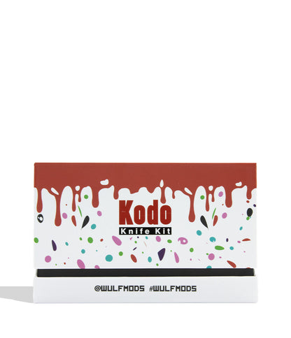 Kodo Knife Kit display box by Wulf Mods, featuring a white background with a red dripping paint design at the top, multicolored paint splatters, and the text 'Kodo Knife Kit' in the center.