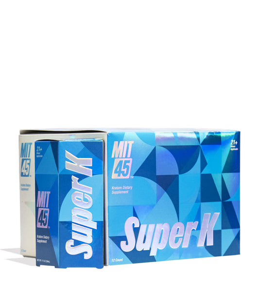 MIT45 Super K Extra Strong 30ml Blue Bottle Liquid Supplement Extract 12pk Front View on White Background