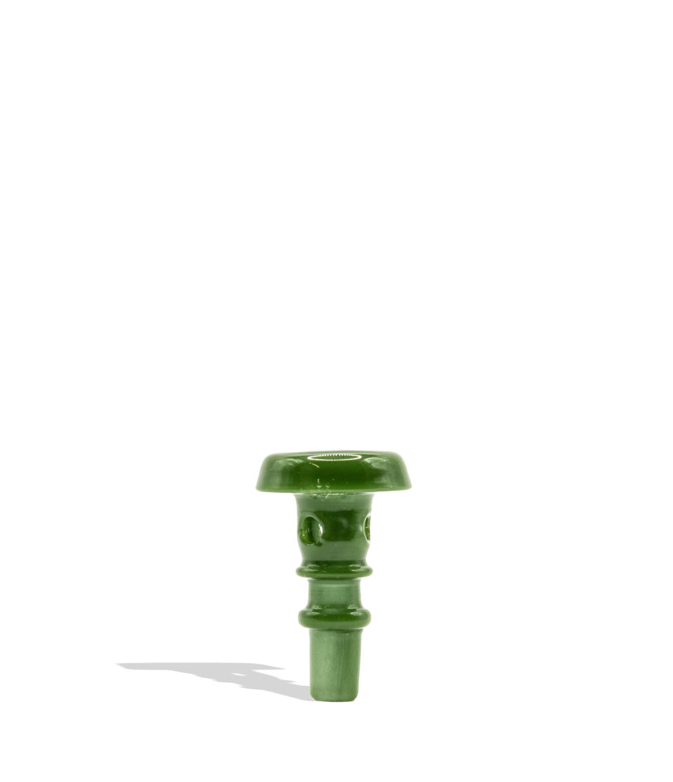 A small glossy green plastic or ceramic component with a rounded top and cylindrical base, photographed on a plain white background with a soft shadow.