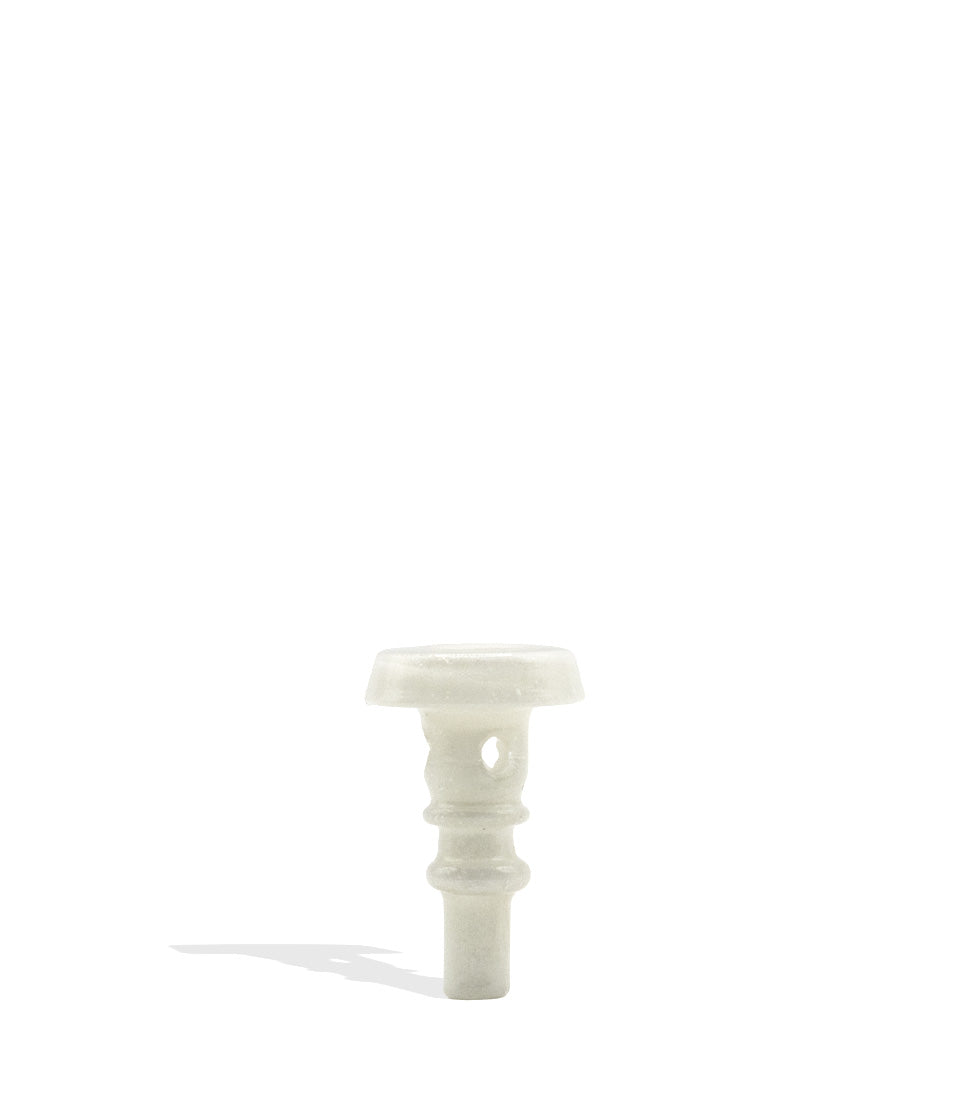A small translucent white plastic or glass bottle stopper with a flared top and cylindrical base, shown on a plain white background with a soft shadow.