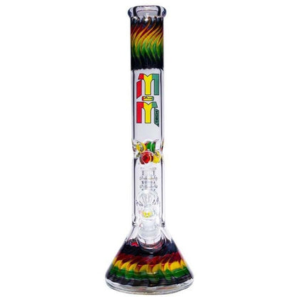 Waterpipe Dual Colored Swirl Beaker With Chandelier Percolator by M&M Tech - M&M Tech Glass