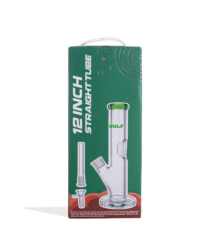 Green Wulf Mods 7mm 12inch Straight Water Pipe Packaging Back View on White Background