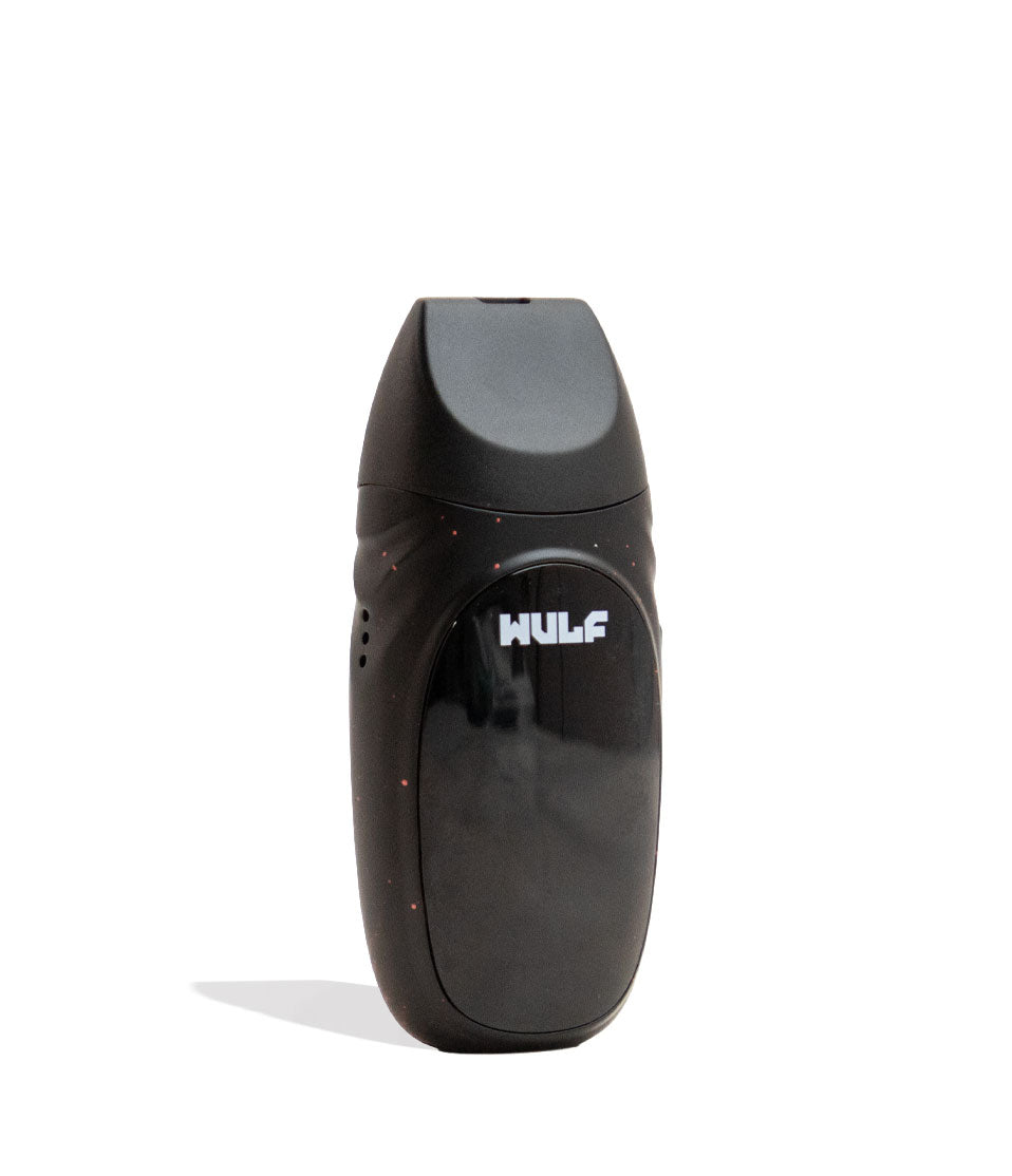 Black-Red Spatter Wulf Mods Faze Portable Dry Herb Vaporizer Angle View on White Background