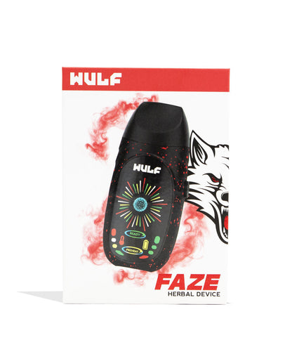 Black-red Spatter Wulf Mods Faze Portable Dry Herb Vaporizer Packaging Front View on White Background