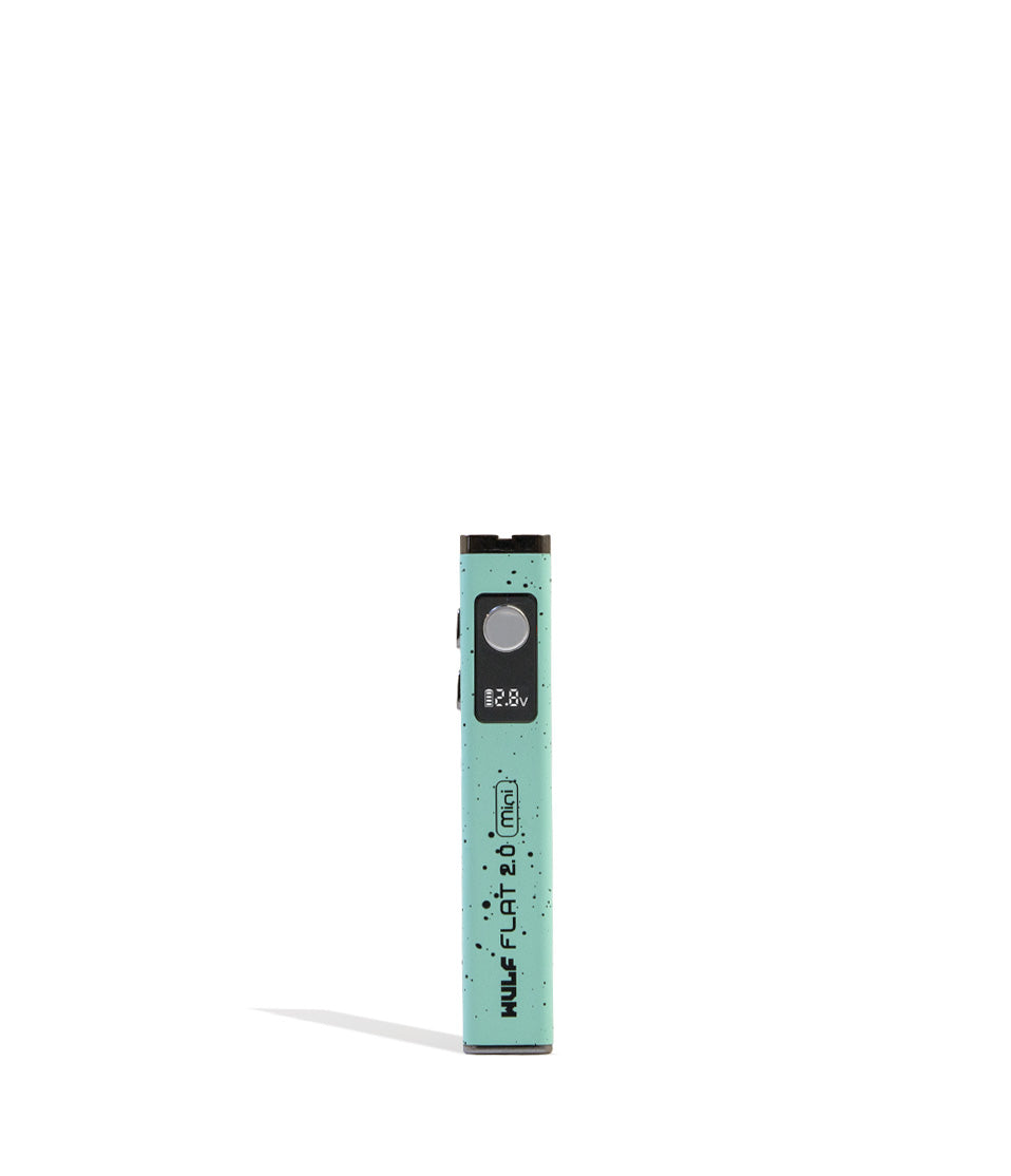 Teal Black Spatter Wulf Mods Flat Mini 2.0 Variable Voltage Battery 9pk Front View on White Background