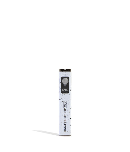 White Black Spatter Wulf Mods Flat Mini 2.0 Variable Voltage Battery 9pk Front View on White Background