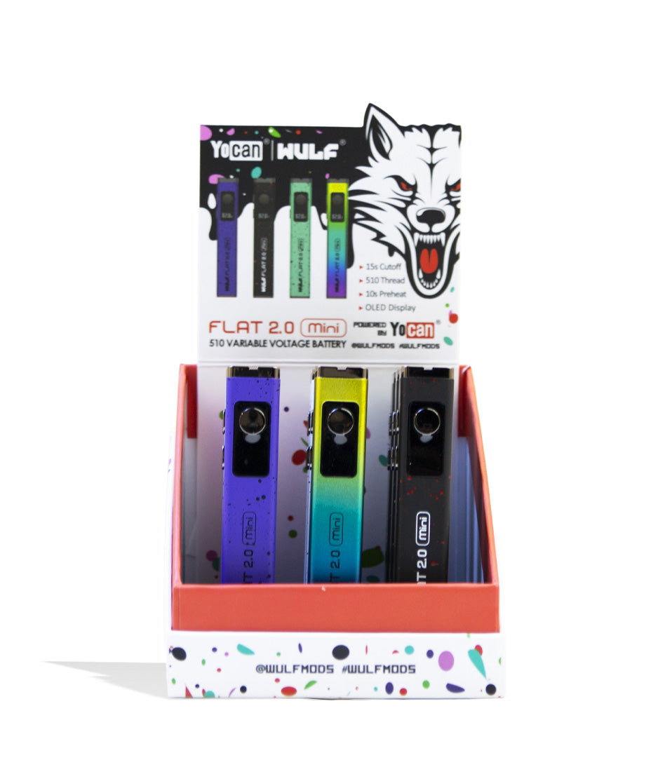 Wulf Mods Flat Mini 2.0 Variable Voltage Battery 9pk Front View on White Background