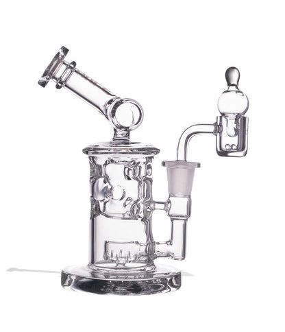 Clear Wulf Mods Tyde 14mm Dab Rig with Quartz Banger on white background