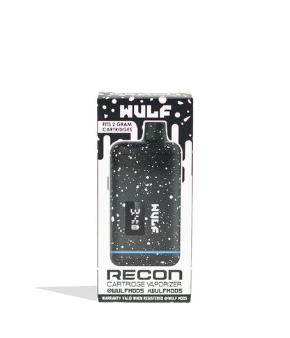Black White Spatter Wulf Mods Recon Cartridge Vaporizer 9pk Packaging Front View on White Background
