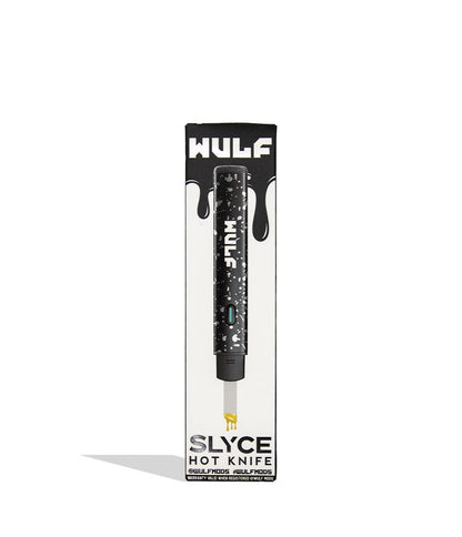 Wulf Slyce black white spatter individual packaging on a white background
