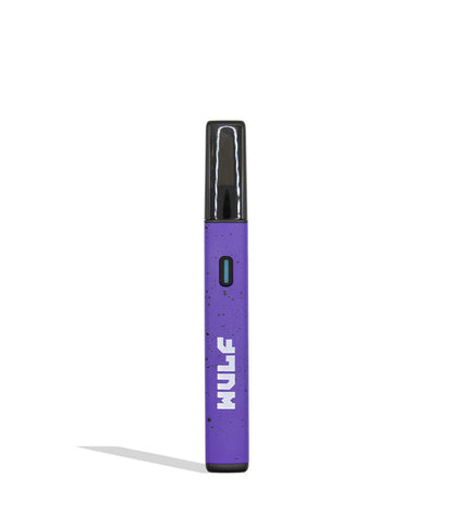 Wulf Slyce hot knife purple black spatter on a white background