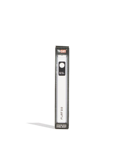 White Yocan Flat 2.0 Variable Voltage Battery 12pk Packaging Front View on White Background